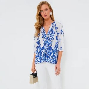 Tuckernuck Ro's Garden Leaf Blue Marcia Top Blouse Cotton Popover XS